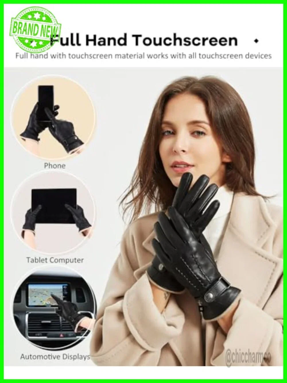 Genuine Sheepskin Leather Touchscreen Gloves for Women - Adjustable Strap